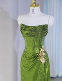 Ndyad Green Strapless Sheath Sequins Long Prom Dresses Formal Evening Gowns HZ1024