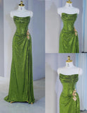 Ndyad Green Strapless Sheath Sequins Long Prom Dresses Formal Evening Gowns HZ1024