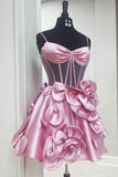 Ndyad Yellow Spaghetti Straps A-Line Satin Applique Short Prom Dresses Pretty Homecoming Dress HZ1024