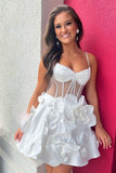 Ndyad Yellow Spaghetti Straps A-Line Satin Applique Short Prom Dresses Pretty Homecoming Dress HZ1024