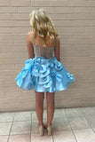 Ndyad Yellow Spaghetti Straps A-Line Satin Applique Short Prom Dresses Pretty Homecoming Dress HZ1024