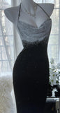 Ndyad Black Halter Mermaid Chiffon Beading Long Prom Dresses Vintage Formal Evening Gowns HZ1024