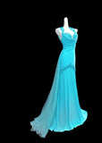 Ndyad Blue Halter Mermaid Chiffon Appliques Long Prom Dresses Formal Evening Gowns With Open Back HZ1024