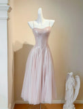 Ndyad Blush Pink Spaghetti Straps A-Line Sequin Tulle Long Prom Dresses Birthday Evening Gowns HZ1024