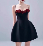 Ndyad Spaghetti Straps A-Line Satin Prom Dresses Short Party Dress with Applique HZ1024
