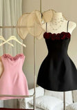 Ndyad Spaghetti Straps A-Line Satin Prom Dresses Short Party Dress with Applique HZ1024
