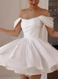 Ndyad White Off-Shoulder A-Line Satin Short Party Dresses Homecoming Dress HZ1024