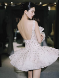 Ndyad White Tulle A-Line Square Neck Polka Dot Short Prom Dresses Elegant Party Dresses HZ1024