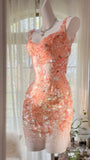 Ndyad Orange Pink V-Neck A-Line Beaded Short Prom Dresses HZ1024