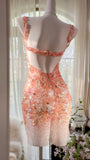 Ndyad Orange Pink V-Neck A-Line Beaded Short Prom Dresses HZ1024