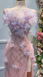 Ndyad Pink Strapless Bodycon Chiffon Sequin Long Prom Dresses Formal Evening Gowns with Appliques HZ1024