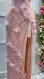 Ndyad Pink Strapless Bodycon Chiffon Sequin Long Prom Dresses Formal Evening Gowns with Appliques HZ1024