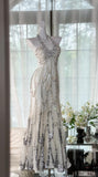Ndyad White Halter Neck A-Line Chiffon Sequin Long Prom Dresses Formal Evening Gowns HZ1024