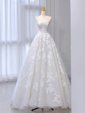 Evafashion Tulle Lace Beige Long Prom Dress, Beige Long Formal Dress HZ1024
