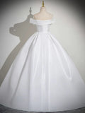 Evafashion White Satin Long Prom Dress, White Long Formal Dress HZ1024
