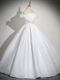 Evafashion White Satin Long Prom Dress, White Long Formal Dress HZ1024