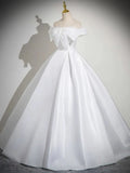 Evafashion White Satin Long Prom Dress, White Long Formal Dress HZ1024