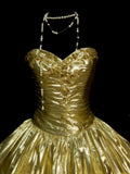 Ndyad Gold Sweetheart Neck A-Line Homecoming Dress Satin Beaded Short Prom Dresses HZ1024