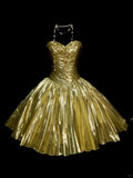 Ndyad Gold Sweetheart Neck A-Line Homecoming Dress Satin Beaded Short Prom Dresses HZ1024