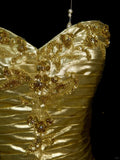 Ndyad Gold Sweetheart Neck A-Line Homecoming Dress Satin Beaded Short Prom Dresses HZ1024