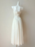 Ndyad White Spaghetti Straps A-Line Chiffon Long Prom Dresses Sweet Evening HZ1024