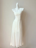 Ndyad White Spaghetti Straps A-Line Chiffon Long Prom Dresses Sweet Evening HZ1024