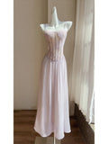 Ndyad Light Purple Spaghetti Strap A-Line Chiffon Long Prom Dresses Formal Evening Gowns with Lace Appliques HZ1024