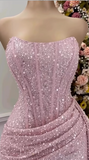Ndyad Pink Strapless Bodycon Short Prom Dresses Glitter Sequin Homecoming Dresses HZ1024