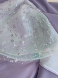 Ndyad Lavender Spaghetti Straps A-Line Satin Short Prom Dresses Glitter Tulle Homecoming Dresses with Bows HZ1024