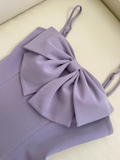 Ndyad Lavender Spaghetti Straps A-Line Satin Short Prom Dresses Glitter Tulle Homecoming Dresses with Bows HZ1024
