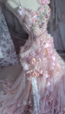 Ndyad Pink Sweetheart Mermaid Tulle Long Prom Dresses Formal Evening Gowns with Appliques HZ1024