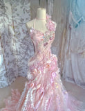 Ndyad Pink Sweetheart Mermaid Tulle Long Prom Dresses Formal Evening Gowns with Appliques HZ1024