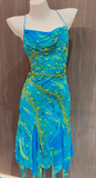 Ndyad Spaghetti Straps Blue Sheath Chiffon Backless Prom Dresses Vintage Evening Gowns with Beading HZ1024