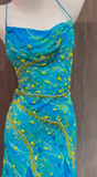 Ndyad Spaghetti Straps Blue Sheath Chiffon Backless Prom Dresses Vintage Evening Gowns with Beading HZ1024