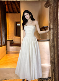 Ndyad White Strapless A-Line Chiffon Long Prom Dresses Birthday Evening Gowns HZ1024