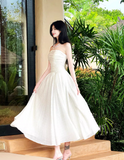 Ndyad White Strapless A-Line Chiffon Long Prom Dresses Birthday Evening Gowns HZ1024