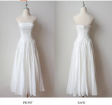 Ndyad White Strapless A-Line Chiffon Long Prom Dresses Birthday Evening Gowns HZ1024
