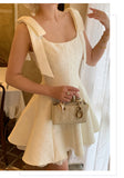 Ndyad Light Apricot Square Neck Satin A-Line Short Prom Dresses Homecoming Dresses HZ1024