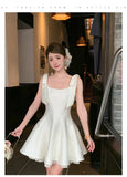 Ndyad Light Apricot Square Neck Satin A-Line Short Prom Dresses Homecoming Dresses HZ1024