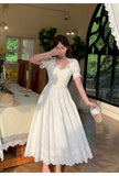 Ndyad White Square Neck A-Line Lace Applique Party Dresses Birthday Evening Gowns HZ1024