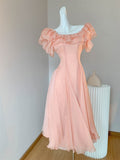 Ndyad Orange Pink Off-Shoulder A-Line Chiffon Party Dresses HZ1024
