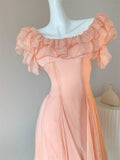 Ndyad Orange Pink Off-Shoulder A-Line Chiffon Party Dresses HZ1024