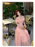 Ndyad Orange Pink Off-Shoulder A-Line Chiffon Party Dresses HZ1024