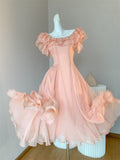 Ndyad Orange Pink Off-Shoulder A-Line Chiffon Party Dresses HZ1024