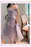 Ndyad Light Purple Straps A-Line Chiffon Ruffle Party Dresses HZ1024