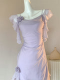 Ndyad Light Purple Straps A-Line Chiffon Ruffle Party Dresses HZ1024