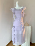 Ndyad Light Purple Straps A-Line Chiffon Ruffle Party Dresses HZ1024