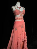 Ndyad Peach Strap A-Line Chiffon Long Prom Dresses Vintage Evening Gowns with Beading HZ1024