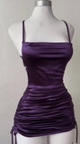 Ndyad Black Spaghetti Straps Bodycon Satin Short Prom Dresses Homecoming Dresses with Open Back HZ1024
