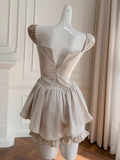 Ndyad Champagne Square Neck A-Line Satin Short Prom Dresses Homecoming Dresses HZ1024